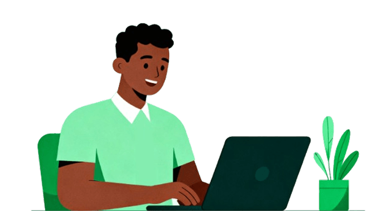 A client is sitting at his laptop